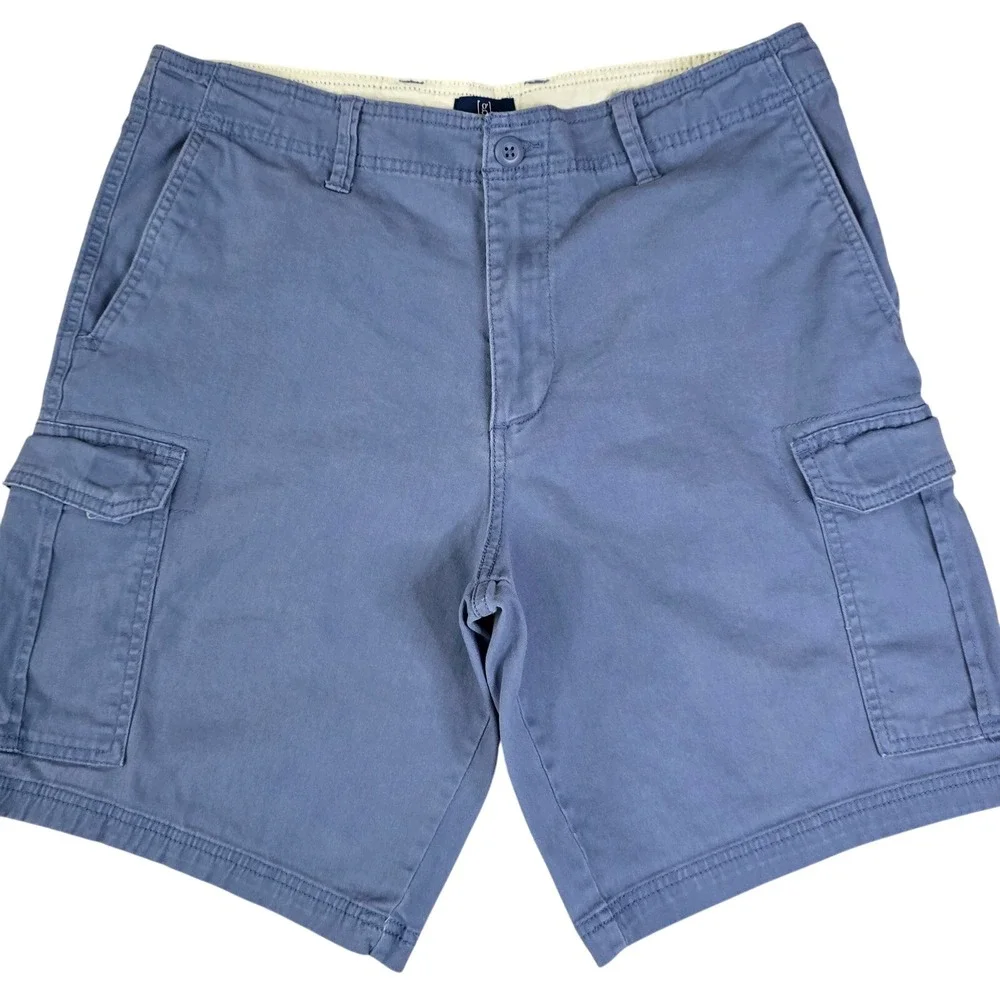 George‎ Mens Size 34 Blue Cargo Shorts Cotton Flat Front Stretch Utility Pockets